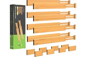 ANTOWIN Bamboo Drawer Dividers, Expandable Drawer Organizers(43-56 cm), Adjustable Spring-loaded Organizer for Large Utensil, Clothes, Tools Drawers, Set of 16 drawer dividers