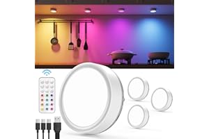 VLOEE Spot LED RGB Sans Fil Rechargeable, 2400mAh Dimmable Eclairage LED Vitrine Couleur Lampe Placard USB avec Telecommande Lumiere Cuisine Sous Meuble Pile Lampe veilleuse Autocollante Armoire Escalier