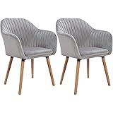 WOLTU Coppia Sedie per Sala da Pranzo con Schienale Braccioli Poltrona Imbottita Gambe in Legno Seduta in Tessuto Velluto 2 P
