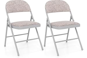 COSTWAY 1/2/4 Pack Padded Folding Chair, Easy Storage Conference Chair with Sponge Seat, Backrest & Foot Pads, Metal Frame Hall Guest Seating for Home Office (Beige, Linen Fabric, Mid Back, 2 Pcs)