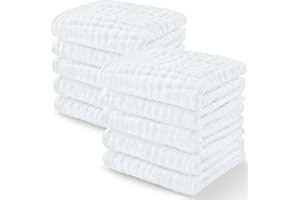 COMFY CUBS Toallas para bebés, de algodón de muselina, 25,4 x 25,4 cm, suaves para pieles sensibles, absorbentes, para niños, niñas, recién nacidos, bebés y niños pequeños (blanco 10 unidades)