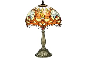 HOMCOM Stained Glass Table Lamp, Handcrafted Artisan Collectible, Suitable for Living Room and Bedside, Multi-Coloured, Ф30 x 48Hcm, Zinc Alloy.