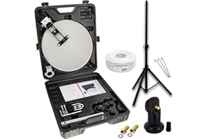 PremiumX Camping SAT Anlage Satelliten-Schüssel Stativ Single LNB 10m Kabel 2X F-Stecker kompakt im Koffer als ideales Camp Zubehör