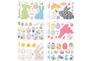LIHAO 12 Feuilles Autocollants Pâques Gommettes Stickers DIY Enfants Motifs Œuf Lapin pour Décoration de Pâques