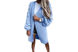 Uusollecy Damska kurtka z dzianiny, długa, jednokolorowa, gruba dzianina, kardigan, na jesień i zimę, płaszcz z dzianiny, na co dzień, z długim rękawem, otwarty przód, cardigan outwear z kieszenią