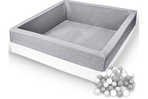 Rainbow Kids - XXL Luxus Bällebad Bällepool Bällebecken Spielbälle Kugelbad Bällchenbad Spielbecken Ball (120x120x40 mit 500 Bällen, Hellgrau-Weiss)