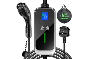 FNRIDS EV Charger Cable Type 2 to 3 Pin Plug 3.3kW, 8M 3 Pin EV Charger, 6/8/10/13A Adjustable Current, 1-12H Delayed, IP67 Electric Car Charger with Digital Screen&Bag