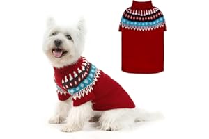 EXPAWLORER Turtleneck Dog Jumper - Knitted Dog Clothes in Classic Fair Isle Patterns, Warm Comfortable Puppy Jumper Pet Sweater with Sleeves, Winter Pet Outfit Pullover for Dogs Cats, Red S-M
