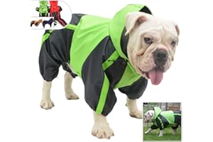 Lovelonglong American Bully Pitbull Dog Hooded Raincoat, Bulldog Rain Jacket Poncho Waterproof Clothes with Hood Breathable 4 Feet Four Legs Rain Coats for Pugs English French Bulldog Green B-XL