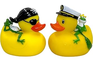 MIK FUNSHOPPING Kaczka kąpielowa, piszcząca kaczka do wanny (2-częściowy zestaw kaczek, pirat i kapitan)