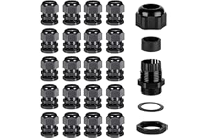 RUIKDLY 20 Pezzi Pressacavi Impermeabili M20x1.5 IP68 Pressacavi Elettrici Regolabile 3-15mm Nero Pressacavo Elettrico con Controdado Nylon Pressacavi Connettori Ø5-9mm per Casa Giardino Illuminazione