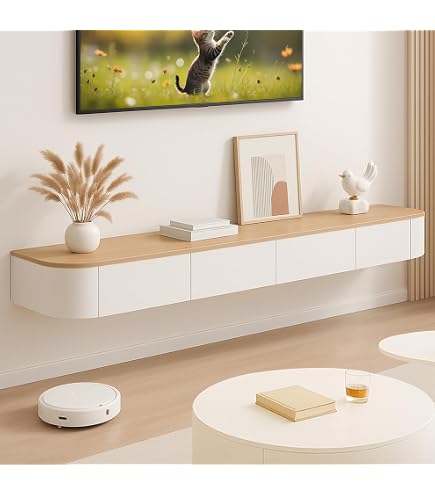 Console TV Murale Avec éclairage LED - Étagère Flottante Rangement Pour Salon (100 X 28,5 X 30 Cm, Blanc)