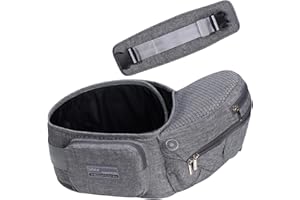 Bebamour Porte-bébé Hipseat 0-36 mois, tabouret de taille avec support dorsal léger et réglable, porte-bébé 3 en 1 siège bébé à tout-petit(Light Grey)