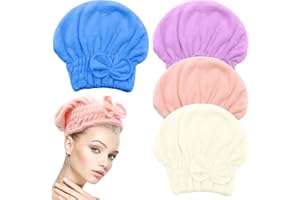 ‎SCETTAR Scettar 4 Stück Mikrofaser Handtuch Haare Turban, Trockenhauben Für Haare Damen, Superschnell Saugfähiges Schnelltrocknend Haarhandtuch, Haarturban Zum Trocknen Für Lange Glattes Lockiges Kurze Haar