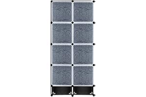 Yuenfong - Armadio organizer fai da te, sistema di scaffalature in plastica per vestiti, scarpe, giocattoli e libri, 8 scatole con porta, colore nero
