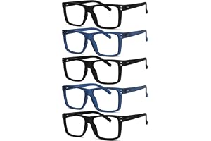 Eyekepper 5-Pack Läsglasögon Stor Fyrkantig Ram för Kvinnor Män med Fjädergångjärn