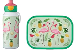 Mepal Pausenset Campus Tropical Flamingo – Trinkflasche und Brotdose mit Bento-Einsatz – ideal für Schule und Freizeit – spülmaschinenfest, ABS, 0 mm, 2