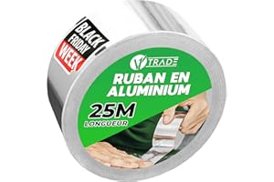 V1 TRADE Ruban Adhésif Aluminium – 48mm x 25m Bande Aluminium Adhesive Haute Temperature 140°C - pour Installateurs et Électriciens - Résistant aux UV, à l'eau, aux Graisses - Scelle et Isol