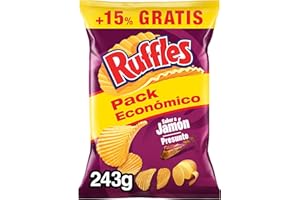 Ruffles Jamón, Patatas Fritas con sabor a jamón, Producto de Aperitivo, bolsa familiar, 243 gr