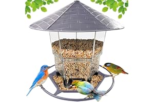 WLLKOO Bird Feeders for Outside, Adjustable Feeder with Sturdy Wire and Roof, Plastic Birds Feeder for Garden, Backyard, Terrace
