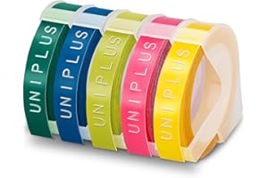 UniPlus Compatible Embossing Tape Replacement for Dymo Omega S0717930 Junior S0717900 9mm Self-Adhesive 3D Plastic Tape, Pink Light Yellow Olive Green Sea Blue Lake Green for E-101 E-303 5-Pack