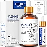 HIQILI Jasminöl 100ml, Naturreines Ätherisches Aromatherapieöl, 100% Reines Jasmin Öl für Diffuser, Luftbefeuchter, Kerzenher