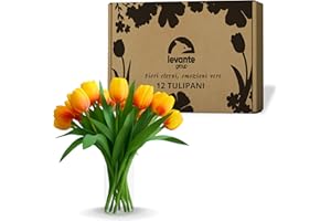 levante group – Tulipani Finti Realistici in Lattice Arancione - Mazzo di Fiori Artificiali Realistici per Decorazioni Casa, Ufficio, Eventi – Tulipani Finti 12 pz