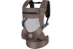 EBRAINIT Babytrage ergonomische für Neugeborene 3D-Mesh super ergonomisch 4 Positionen mit verstellbarer Kapuze von 4 Monaten bis 18 kg (braun)