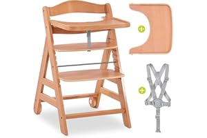 hauck Alpha Move Seggiolone Pappa Legno - Sedia Bambini con Cintura, Ruote e Vassoio - Seggiolone Legno Evolutivo Fino a 90 kg - Legno Naturale