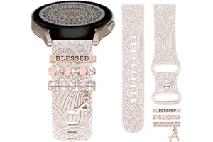 TOYOUTHS Floral Gravierte Armband mit Dekorative Charme kompatibel mit Samsung Galaxy Watch 6/Watch 5/Watch 4 40mm 44mm, 20mm Frauen Boho Sport Silikon Armband für Watch 6 Classic/Active 2