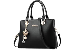 DEEVORCA Bolso Mujer Elegante – Bolso de Hombro y Bandolera en Piel PU con Colgante Chic, Multi Bolsillos & Gran Capacidad – Ideal para Trabajo, Viajes, Fiestas, Compras & Regalo (Negro Atemporal,L)