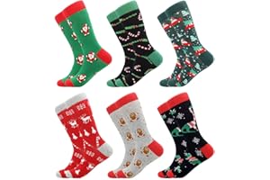 BISOUSOX Chaussettes de Noël Homme Femme 6 pairs Christmas Socks Coton Cadeau de Noël Bonhomme en Pain D'épice Renne du Père Noël Chaussettes Multicolores 39-46