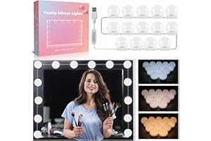 Akynite Luci Hollywood 14 Lampadine per Specchio Trucco, Filo Perfettamente Nascosti, 3 Colori e 10 Intensità Regolabile, Luci Make Up da Trucco Adesive, Kit Luce LED Specchio Camera da Letto