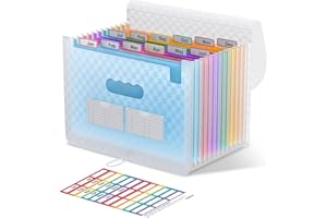 ThinkTex Accordian File Organizer, 12 pochettes extensibles, organiseur portable de reçus mensuels, onglets colorés, format A4 - Bleu