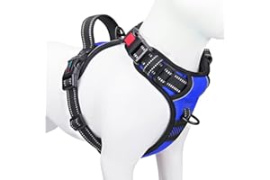PHOEPET No Pull Dog Harness Medium Reflective Front Clip Vest with Handle,Adjustable 2 Metal Rings 3 Buckles,[Easy to Put on & Take Off](M, Royal Blue)