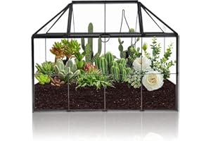 Homtone Grand Terrarium géométrique de 23 cm, boîte en Verre Faite à la Main, Pot de Fleurs Miniature Vintage pour Plantes Grasses, Cactus, Plantes aériennes (Forme de Maison Noire)