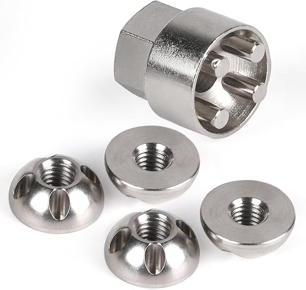 DBREAKS Tuercas Antirrobo de Acero Inoxidable M8 (4 Tuercas y 1 Bloqueo), Tuercas de Seguridad Antirrobo para Tienda de Techo, Portabicicletas, Sistema Solar, para Coche y Casa, Plateado - 1