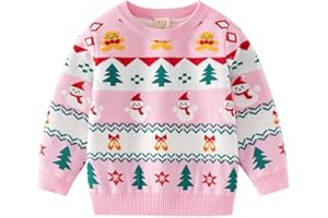 Fandecie Jersey Navideño Niño Niña,Cuello Redondo, Suéter de Punto con Reno Puro, Papá Noel Algodón 2-7 Años