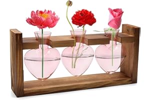 3PCS Plant Propagation Station, COITEK Heart-Shaped Glass Planter Terrariums with Wooden Stand for Succulents, Air Plants, or Home Decor(Pink)
