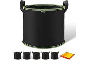 Vinitoy Tomato Grow Bags, 5 Pack 5 Gallon Breathable Plant Grow Bags with Nylon Handles, Heavy Duty Thickened Nonwoven Fabric Pots with Planting Mat for Vegetables, Fruits and Flowers, 20L