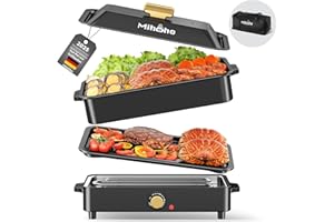 MIHOHO Abilità elettrica per barbecue e hotpot con borsa per il trasporto, 1400 W, padella multifunzione 2 in 1, fornello lento, grande capacità antiaderente con coperchio, fornello regolabile (nero)