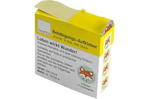 TimeTEX - Belobigungs-Aufkleber "Fuchs" | Lehrersticker für motivierendes Feedback | 500 Sticker in praktischer Spender-Box | 1 Motiv | 19 mm ø