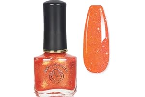 EONFAVE Glitter Nail Polish - Orange Pearl Nail Polish - Shimmer Holographic Mermaid - Pearlescent Shell Glitter Orange Nail Varnish - Quick Dry Glimmer Nail Art Varnish All Seasons, 10ml