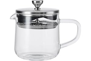 La Cafetière Loose Leaf 2-Cup/55ml Teapot with Lid, Heat-Resistant Glass Tea Infuser with Built-in Stainless Steel Filter for Tea Leaves and Ground Coffee Infusions