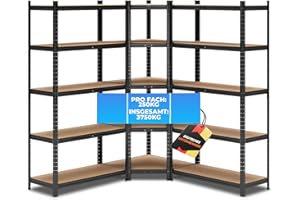 ‎ALL ALL Premium Schwerlastregal Eckregal 180x70x40 cm + 2X 180x90x40 cm Schwarz - 1250kg Traglast – stabiles Eckregal stehend, vielseitiges Regalsystem, Corner Shelf, ideal für Keller & Lager
