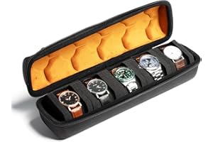 MATGEUT 5 Slots Watch Case for Men - Hard portable Watch Roll Travel Case - Storage Organizer and Display fit large &small watches