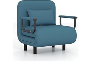 Fabulcozy Divano Letto Singolo Convertibile 4 in 1 – Poltrona-Letto Pieghevole con Cuscino, Schienale Reclinabile, Pouf Trasformabile per Camera da Letto o Ufficio, 60L x 68P x 86A cm（Blu）