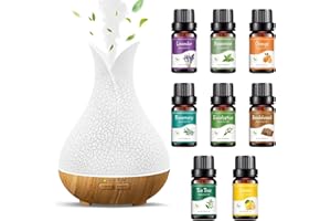 YONGYAO Diffusore di oli essenziali 400ml con Oli Essenziali 8x10ml, umidificatore a ultrasuoni, diffusor aromi, senza BPA, diffusori oli essenziali con timer, 14 tipi di luce LED per home ufficio spa yoga