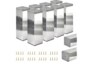 ALUSFERA Piedini Per Mobili - Gambe Per Mobili in Metallo - Piedini Regolabili per Mobili - Accessori di Montaggio Inclusi- In Altezza Set di 8-40 x 40 mm - 120mm Cromo