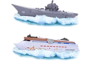 Crelloci 2PCS Aircraft Carrier Toy Cruise Ship with Lights and Sounds, Model Aircraft Carrier Navy Ship, Nautical Decorations Ocean Theme Party Supplies for Boys Gift Age 3-8 Collection, Grizzly